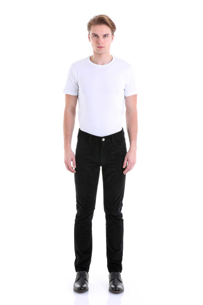 Siyah Regular Fit Pamuklu 5 Cep Kadife Pantolon - 4