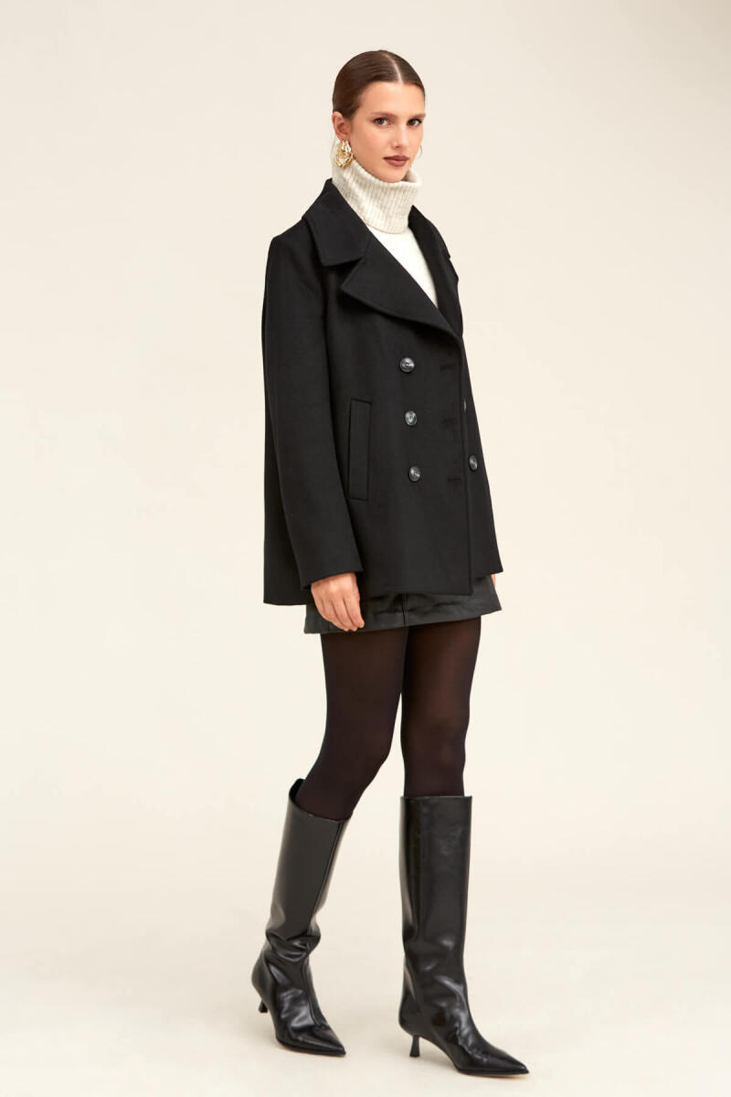 Saykı Woman Siyah Dinamik Fit Kruvaze Kaşe Yünlü Manto - Saykı Woman (1)