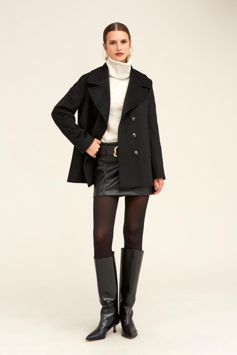 Saykı Woman Siyah Dinamik Fit Kruvaze Kaşe Yünlü Manto - Saykı Woman (1)