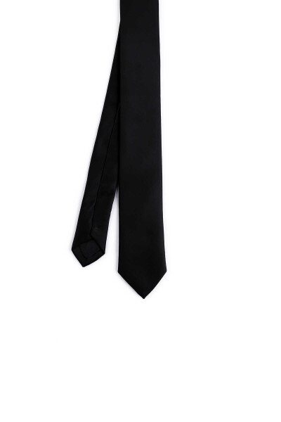 Siyah Saten Kravat Mendil Set - 3