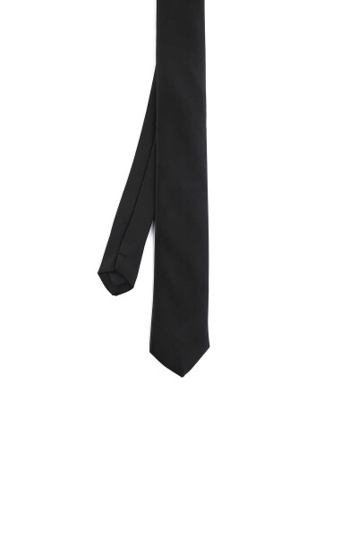 Siyah Saten Kravat Mendil Set - 3