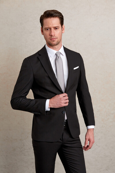 Siyah Slim Fit Mono Yaka Klasik Takım Elbise - 6