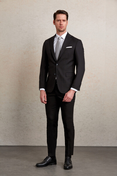 Siyah Slim Fit Mono Yaka Klasik Takım Elbise - 10