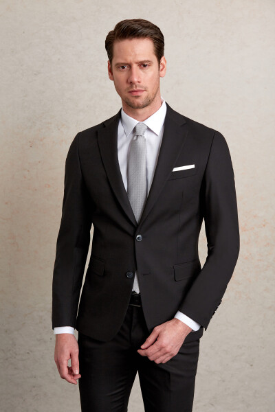 Siyah Slim Fit Mono Yaka Klasik Takım Elbise - 11
