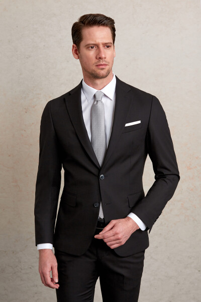 Siyah Slim Fit Mono Yaka Klasik Takım Elbise - 12