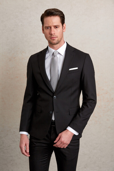 Siyah Slim Fit Mono Yaka Klasik Takım Elbise - 14