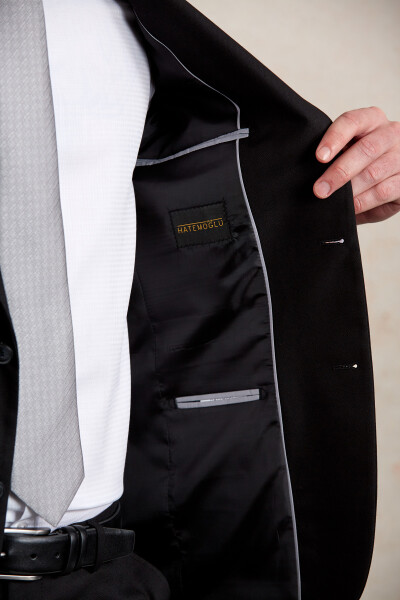 Siyah Slim Fit Mono Yaka Klasik Takım Elbise - 17