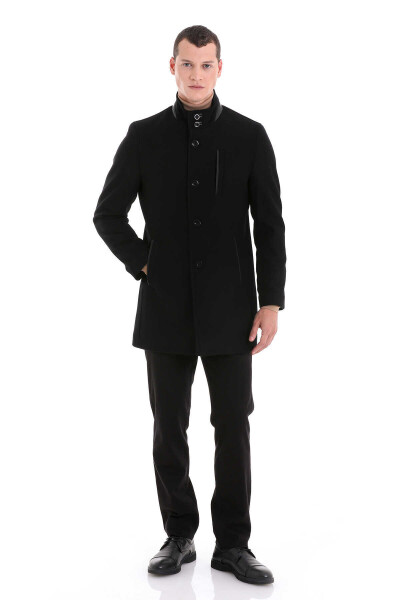 Siyah Hakim Yaka Yünlü Palto - 2
