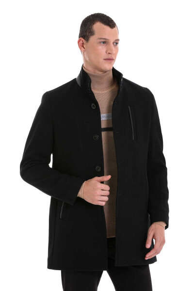 Siyah Hakim Yaka Yünlü Palto - 3