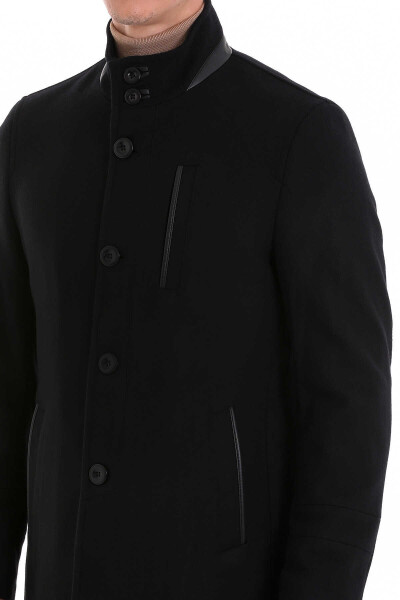 Siyah Hakim Yaka Yünlü Palto - 5