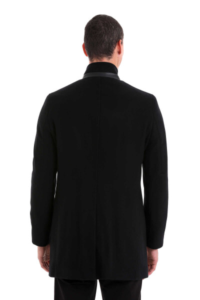 Siyah Hakim Yaka Yünlü Palto - 7