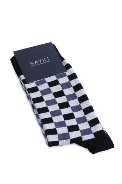 Siyah Kareli Pamuklu Soket Çorap 