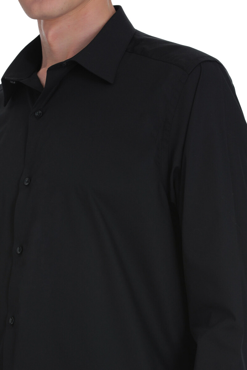 Siyah Klasik Fit Slim Yaka Pamuklu Uzun Kollu Gömlek - Hatemoğlu (1)