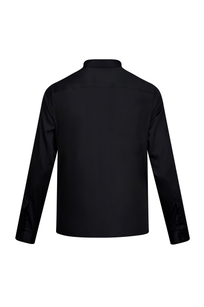 Siyah Klasik Fit Slim Yaka Uzun Kollu Pamuklu Saten Gömlek - 3