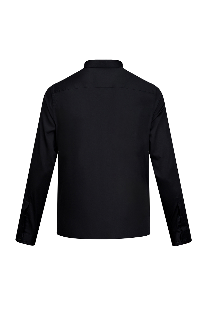 Siyah Klasik Fit Slim Yaka Uzun Kollu Pamuklu Saten Gömlek - Saykı (1)