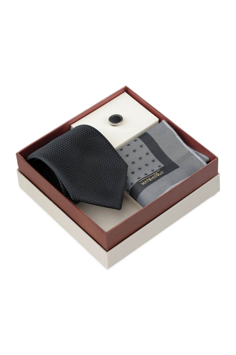 Siyah Kravat Mendil ve Yaka Rozeti 3'lü Set - Hatemoğlu (1)