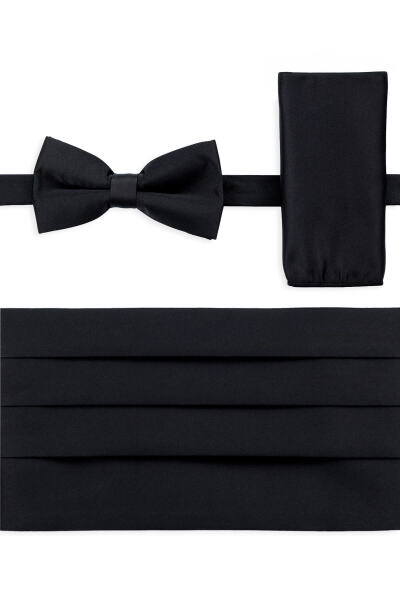 Siyah Kuşak Papyon Mendil Set - 1