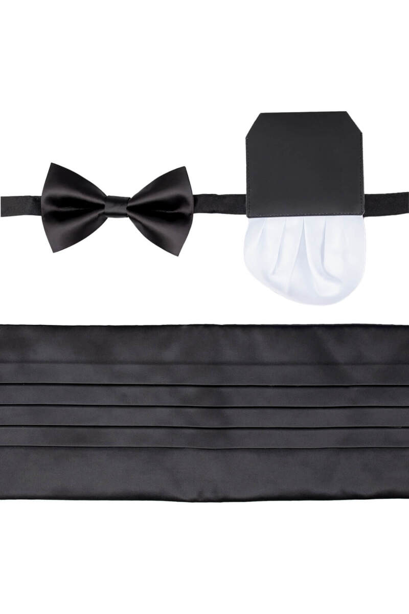 Siyah Kuşak Papyon Mendil Set - Saykı