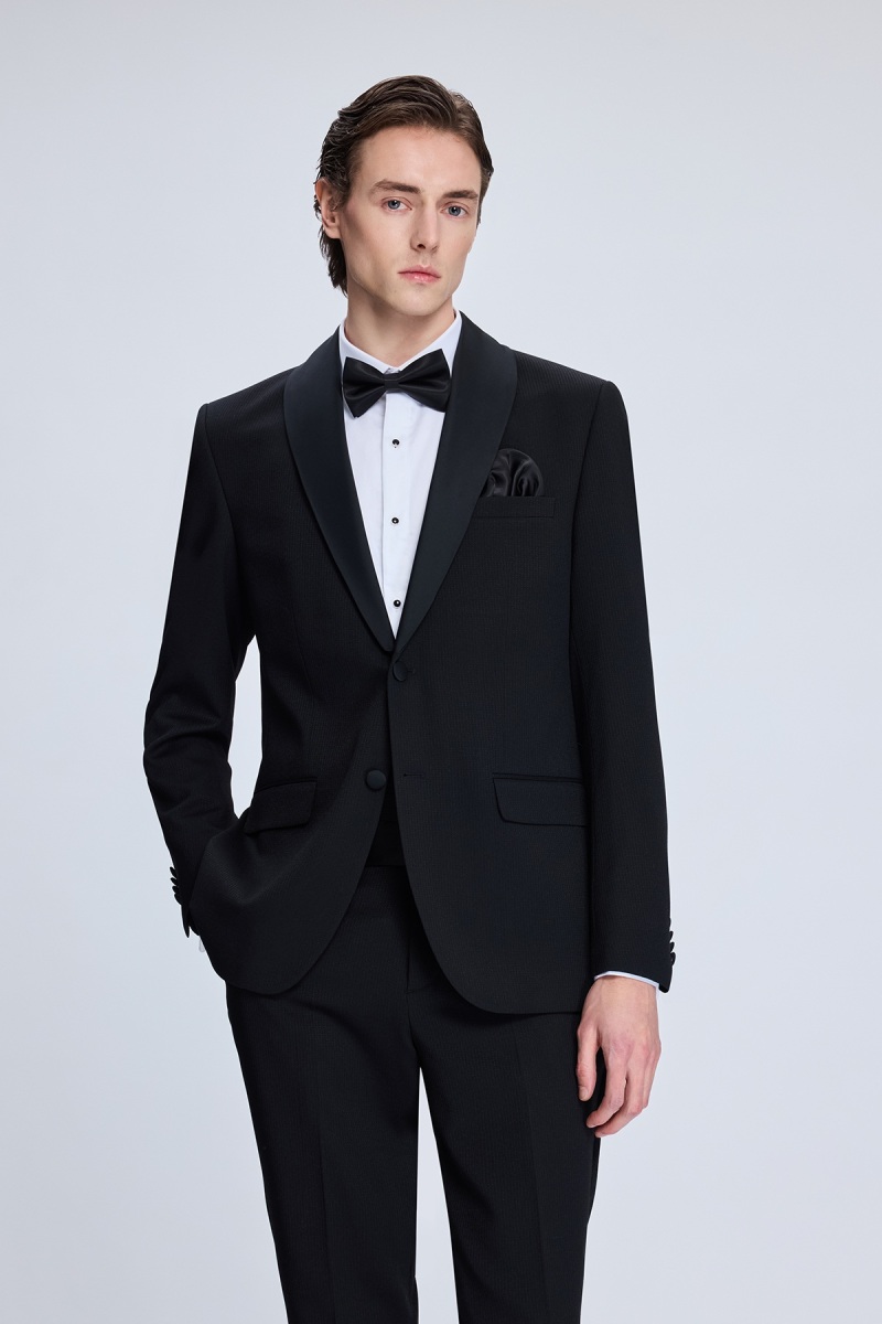 Siyah Muscle Fit Çıkma Şal Yaka Klasik Damatlık - Hatemoğlu (1)