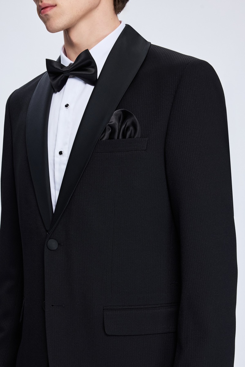 Siyah Muscle Fit Çıkma Şal Yaka Klasik Damatlık - Hatemoğlu (1)