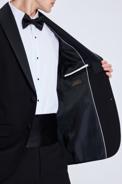 Siyah Muscle Fit Çıkma Şal Yaka Klasik Damatlık - 4