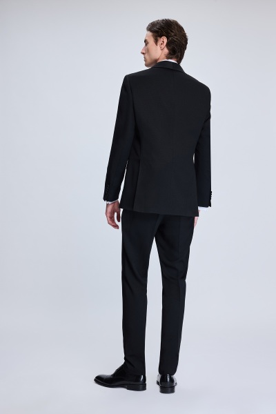 Siyah Muscle Fit Çıkma Şal Yaka Klasik Damatlık - 5