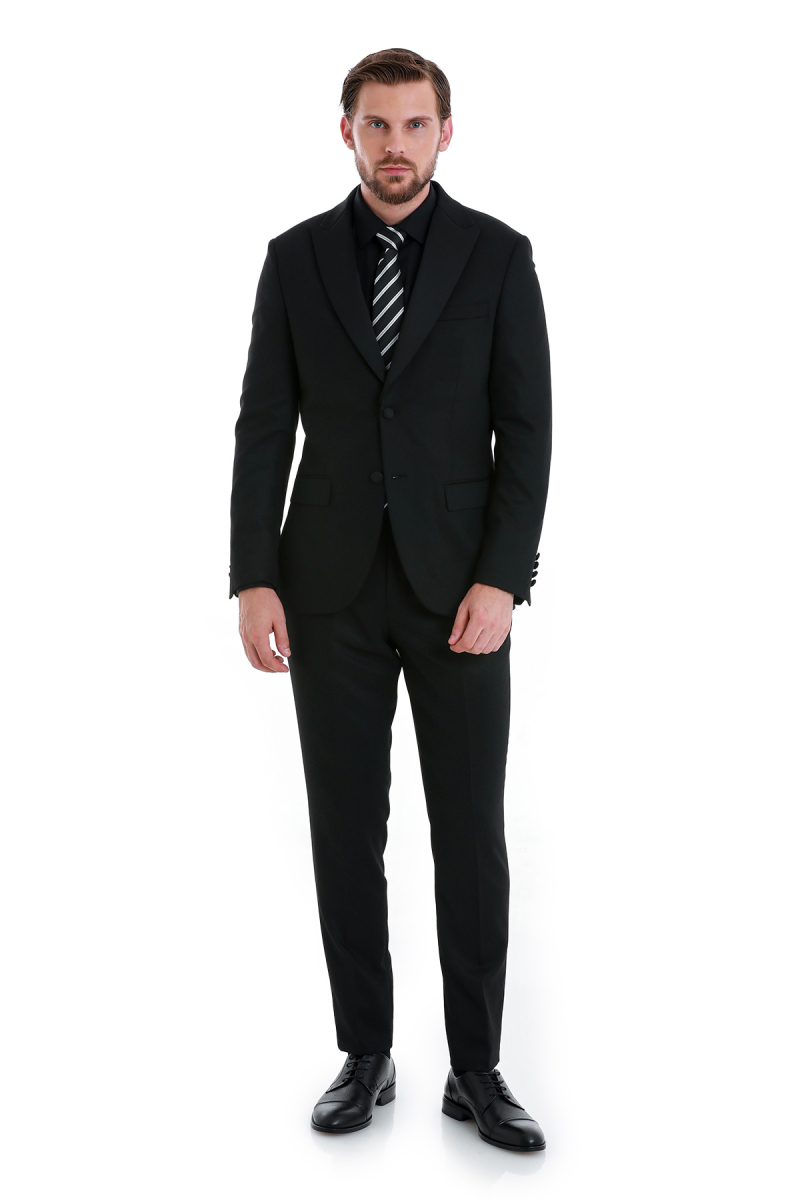 Siyah Muscle Fit Sivri Yaka Damatlık - Hatemoğlu