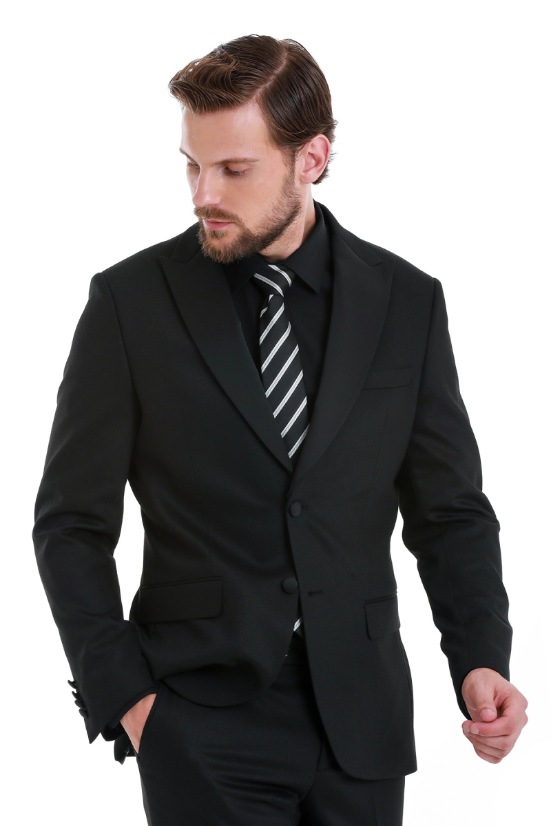 Siyah Muscle Fit Sivri Yaka Damatlık - Hatemoğlu (1)