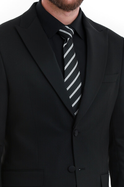 Siyah Muscle Fit Sivri Yaka Damatlık - 6