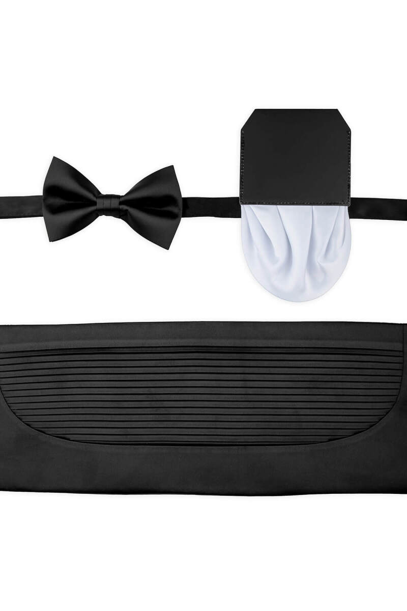 Siyah Papyon Kuşak Mendil Set - Saykı