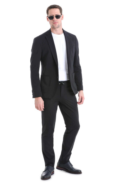 Performans Suit Siyah Slim Fit Düz Takım Elbise 