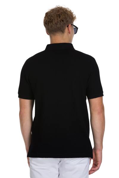 Siyah Regular Fit 100% Pamuk Polo Yaka Merserize Tişört - 5