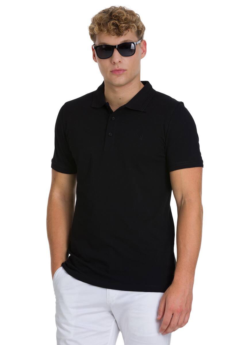 Siyah Regular Fit 100% Pamuklu Polo Yaka Tişört - Hatemoğlu