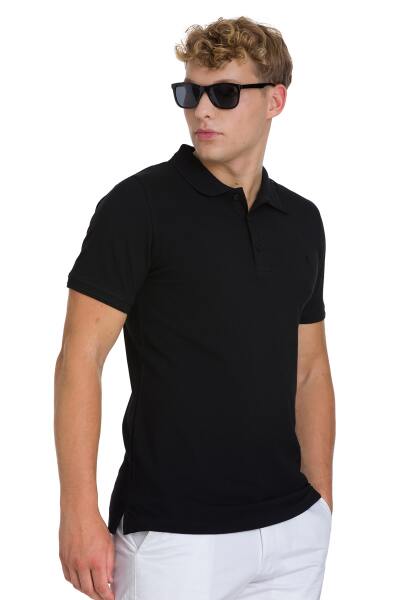 Siyah Regular Fit 100% Pamuklu Polo Yaka Tişört - 3