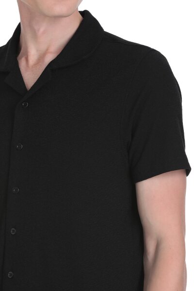 Siyah Regular Fit Apaş Yaka Gömlek - 4