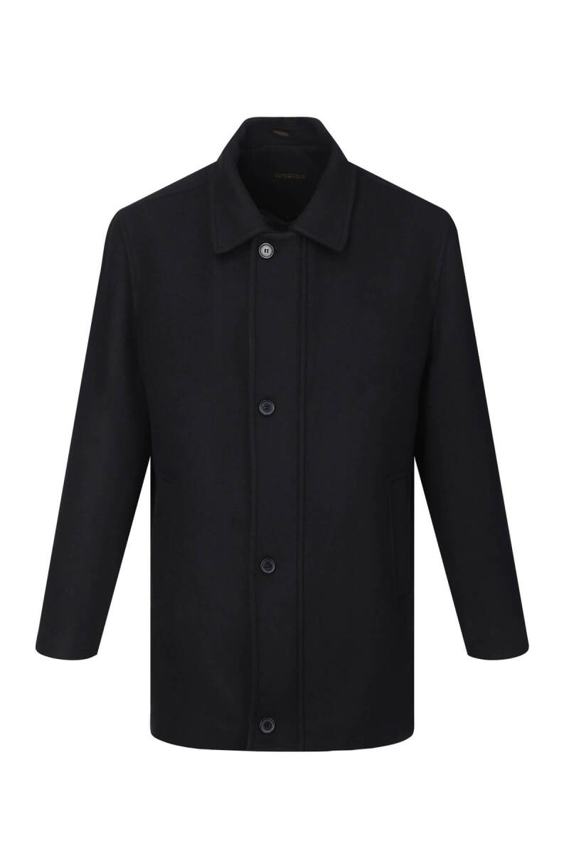 Siyah Regular Fit Bebe Yaka Yünlü Kaban - Hatemoğlu