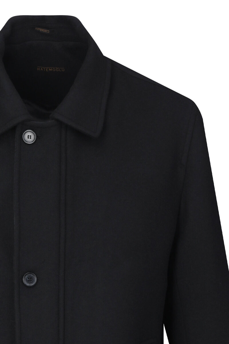 Siyah Regular Fit Bebe Yaka Yünlü Kaban - Hatemoğlu (1)