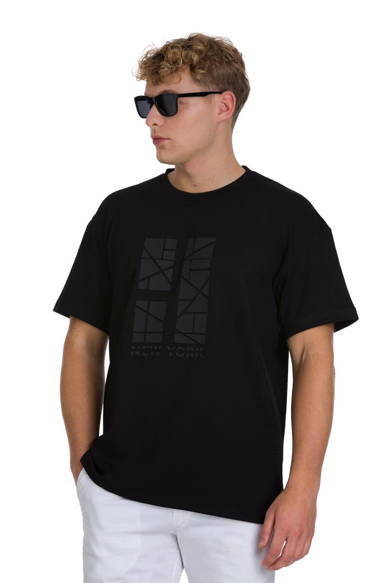 Siyah Regular Fit Bisiklet Yaka Oversize Tişört - HTML