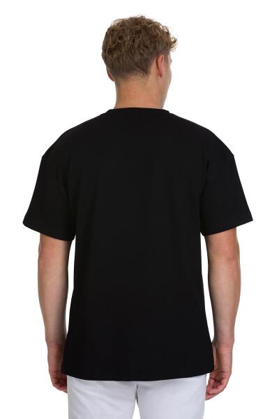 Siyah Regular Fit Bisiklet Yaka Oversize Tişört - 5