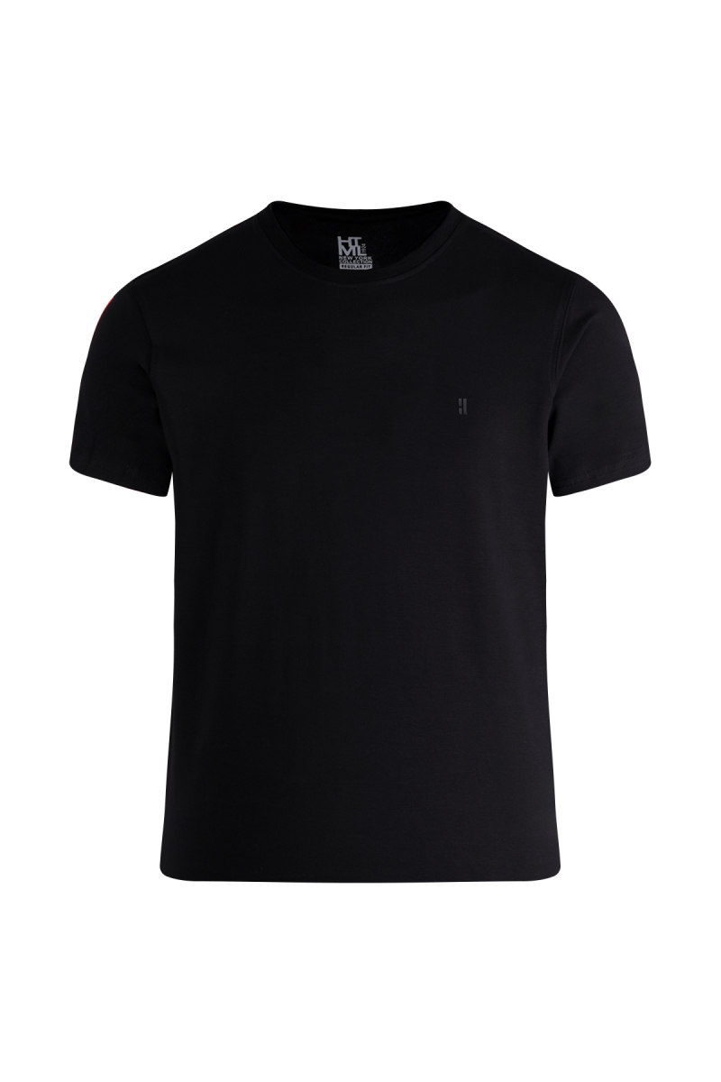 Siyah Regular Fit Bisiklet Yaka Pamuklu Tişört - HTML