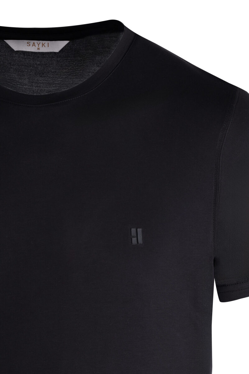 Siyah Regular Fit Bisiklet Yaka Tişört - Saykı (1)