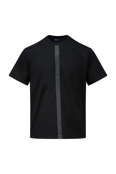 Siyah Regular Fit Bisiklet Yaka Tişört - 1