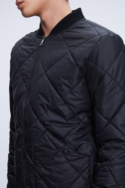 Siyah Regular Fit Bomber Yaka Kapitone Mont - 3