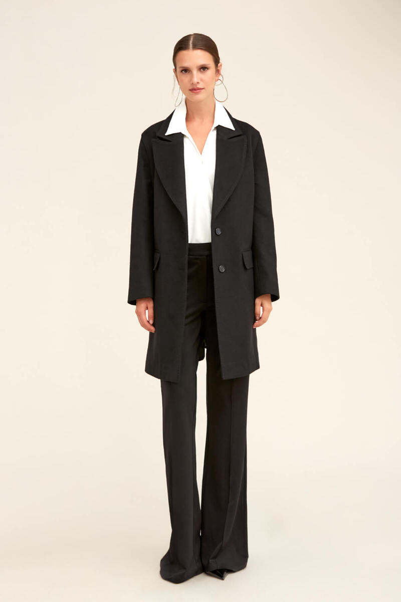 Saykı Woman Siyah Regular Fit Ceket Yaka Kaşe Oversize Manto - Saykı Woman