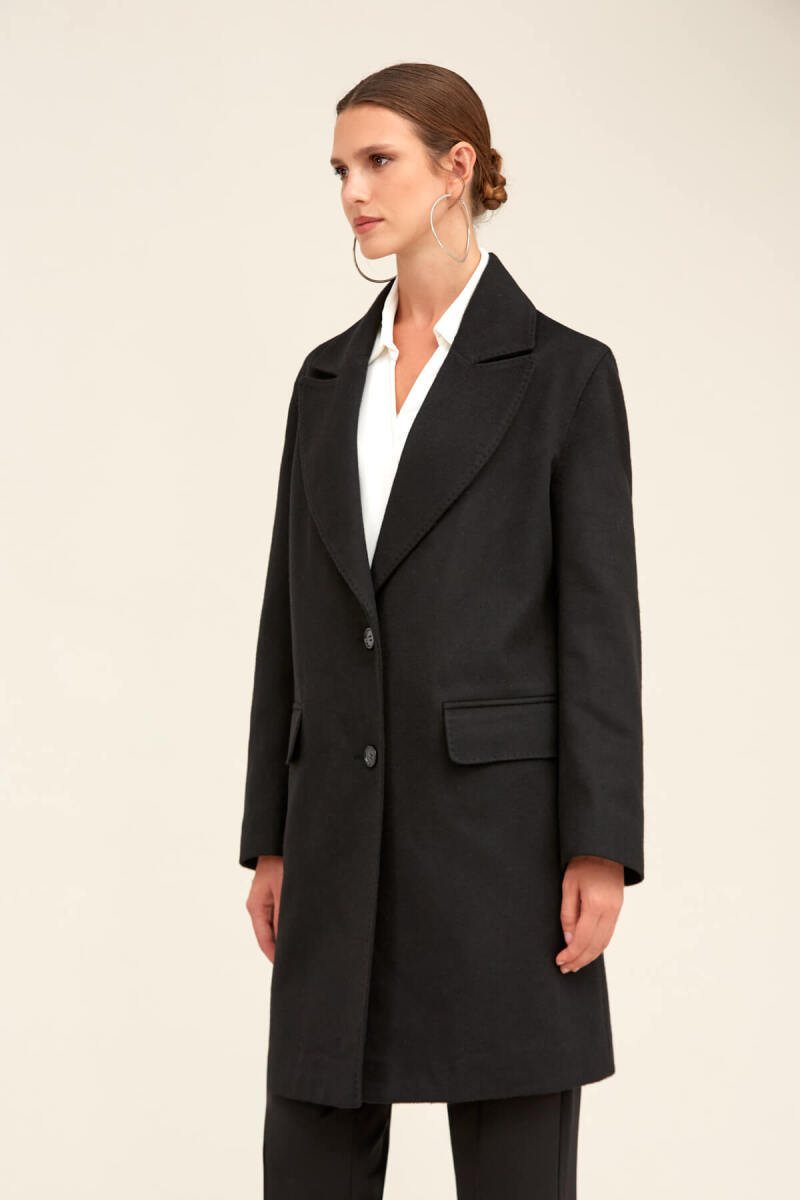 Saykı Woman Siyah Regular Fit Ceket Yaka Kaşe Oversize Manto - Saykı Woman (1)