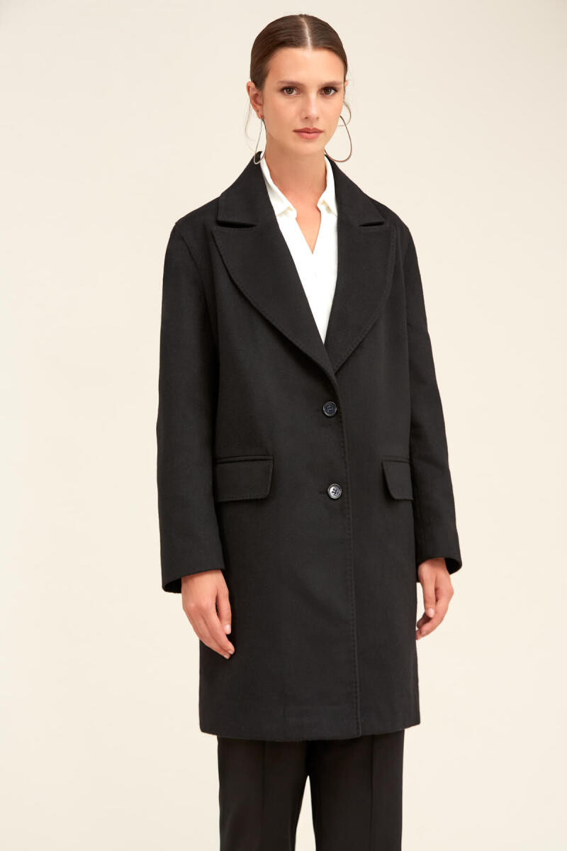 Saykı Woman Siyah Regular Fit Ceket Yaka Kaşe Oversize Manto - Saykı Woman (1)