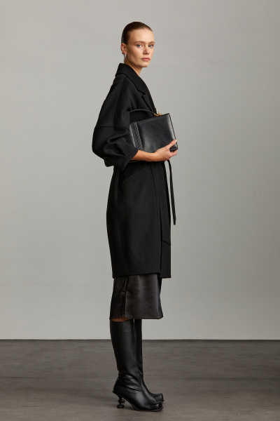 Saykı Woman Siyah Regular Fit Ceket Yaka Kaşe Yünlü Oversize Manto - 3