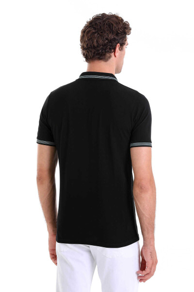 Siyah Regular Fit Çizgili 100% Pamuk Polo Yaka Tişört - 6