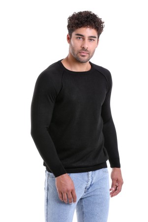 Siyah Regular Fit Bisiklet Yaka Yünlü Triko Kazak - 6