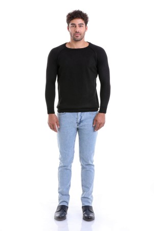 Siyah Regular Fit Bisiklet Yaka Yünlü Triko Kazak - 8